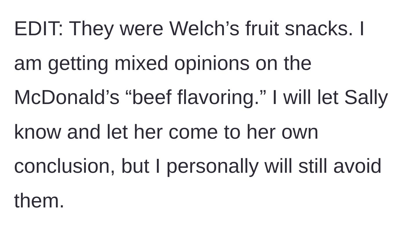 Story part 6 - An update clarifying the snack brands and the debate over McDonald's beef flavoring.