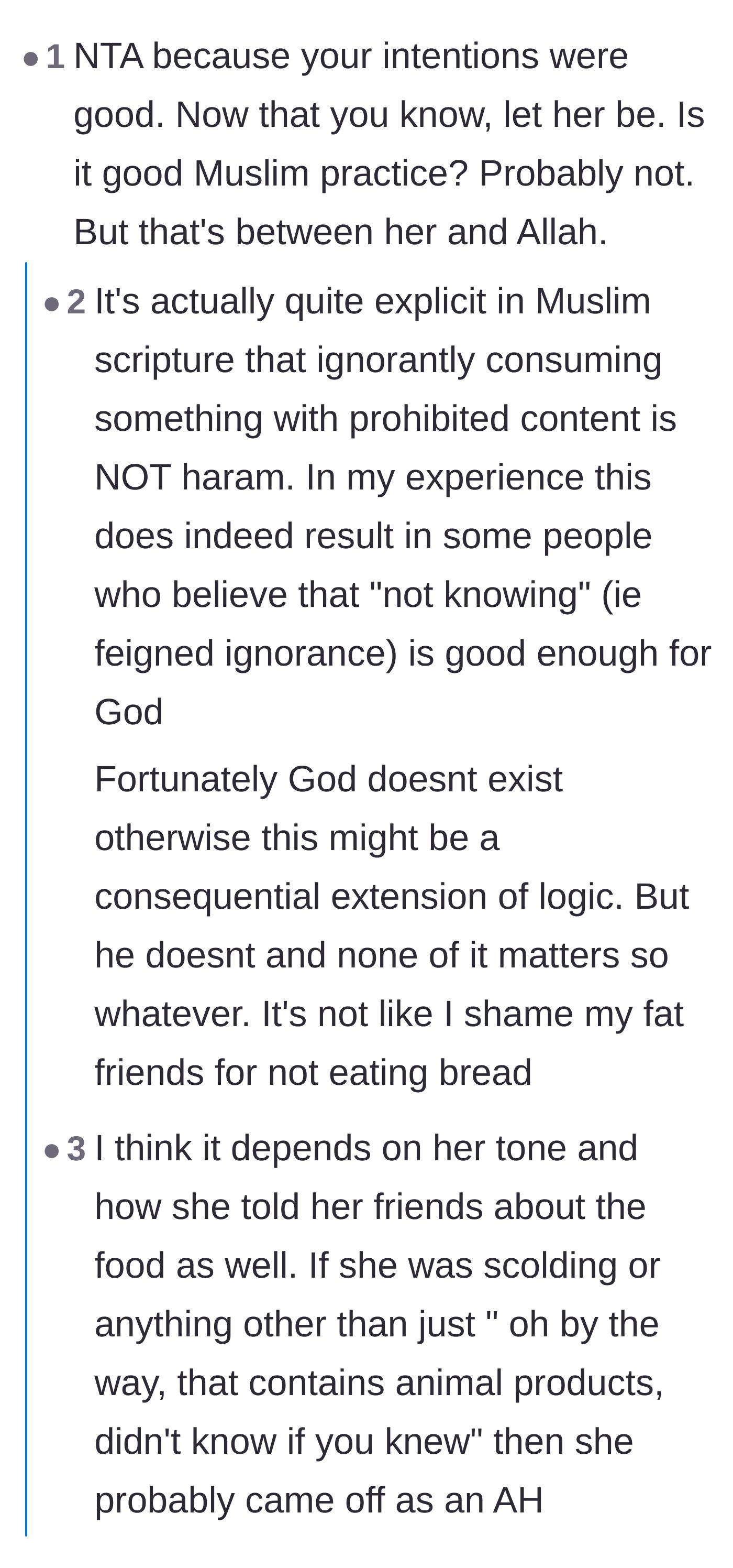 Comment thread 3 - Discussion on whether intentionally staying ignorant to eat prohibited foods is spiritually valid.