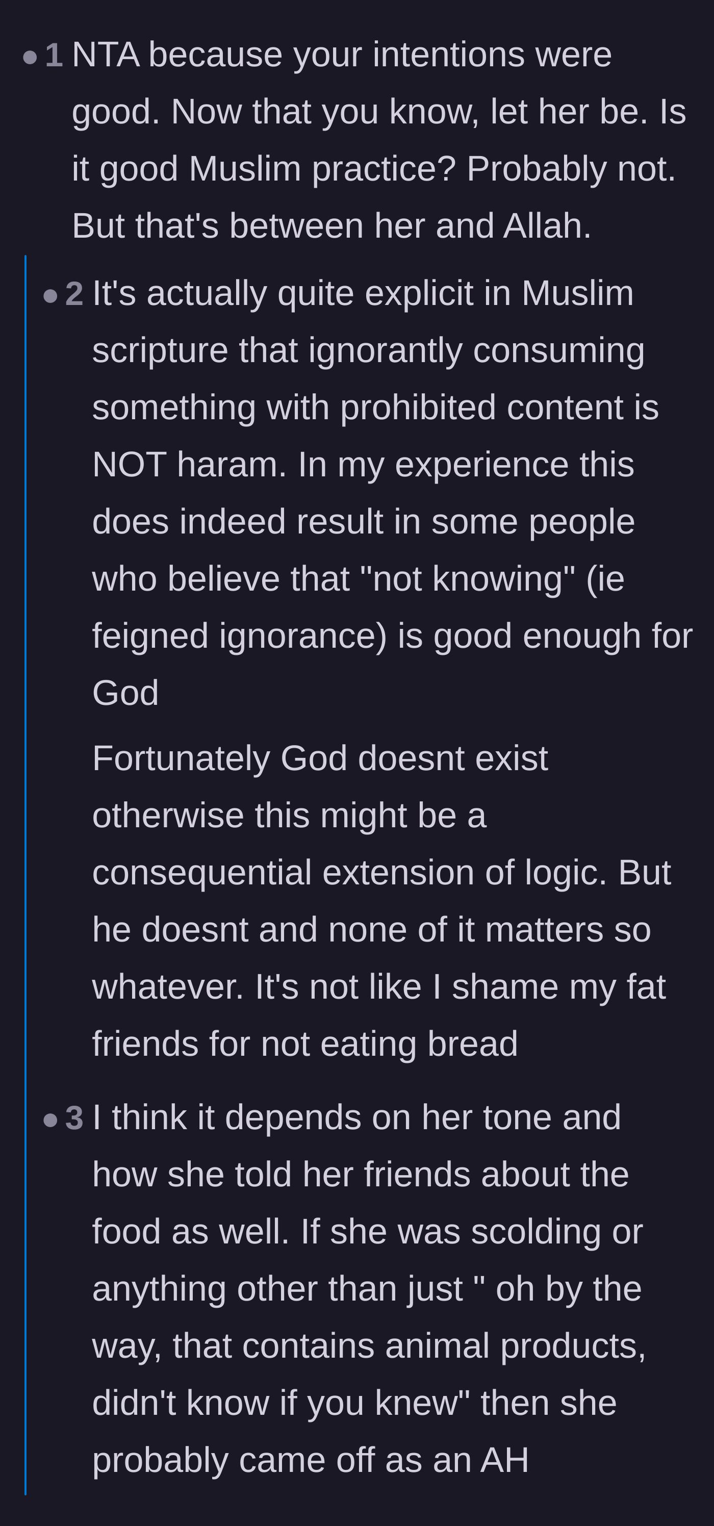 Comment thread 3 - Discussion on whether intentionally staying ignorant to eat prohibited foods is spiritually valid.