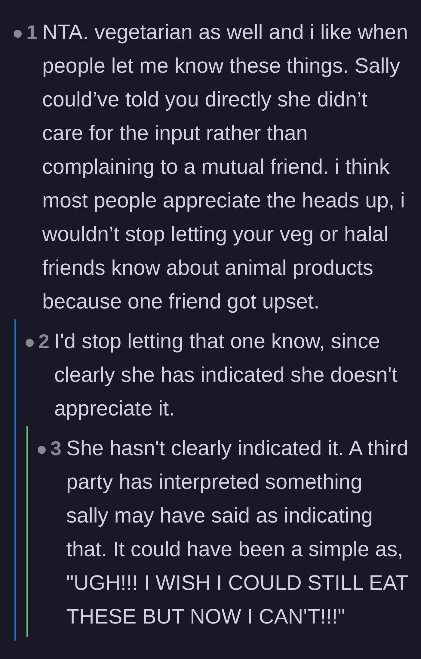 Comment thread 5 - Advice on whether to confront the friend directly or just stop sharing ingredient information altogether.