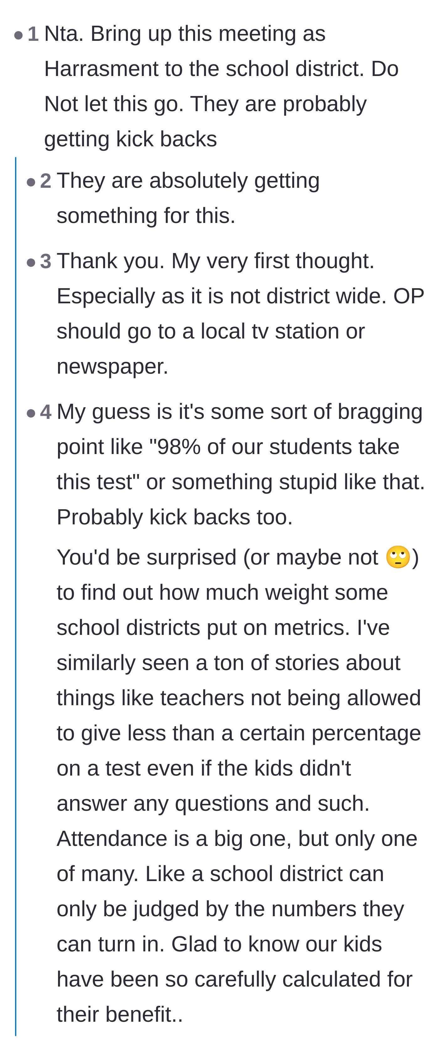 Comment thread 2 - Commenters suspect the school is forcing the test to artificially inflate their district ranking metrics.