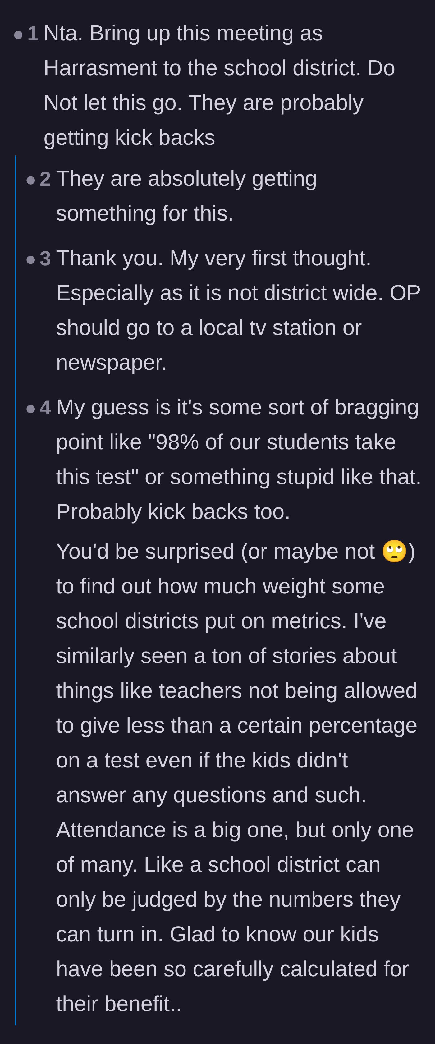 Comment thread 2 - Commenters suspect the school is forcing the test to artificially inflate their district ranking metrics.