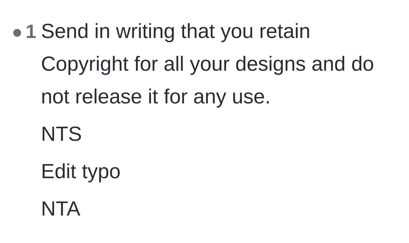 Comment thread 2 - Advising the designer to explicitly state copyright retention in writing.