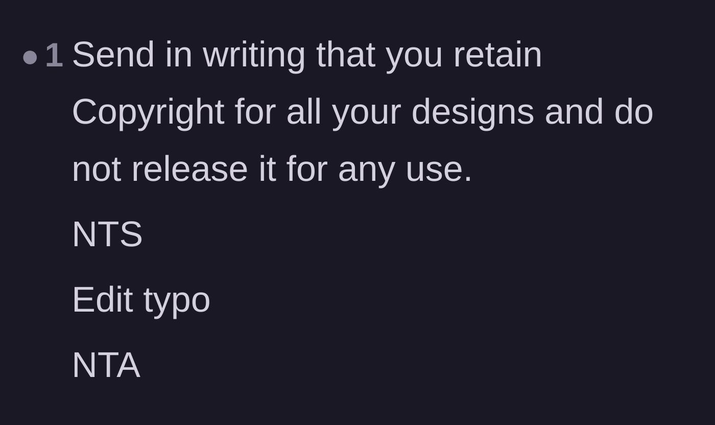 Comment thread 2 - Advising the designer to explicitly state copyright retention in writing.