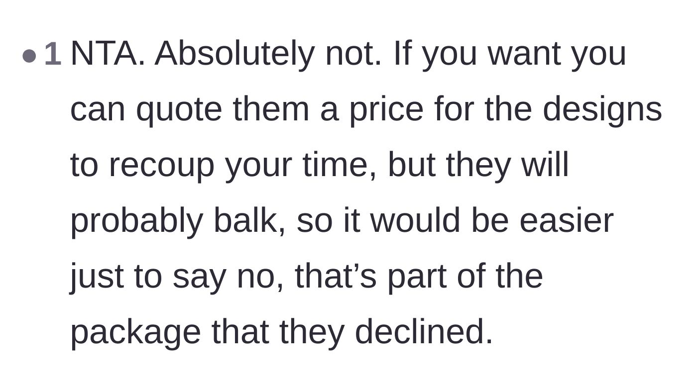 Comment thread 3 - Suggesting to offer a price for the files but expecting the client to refuse.