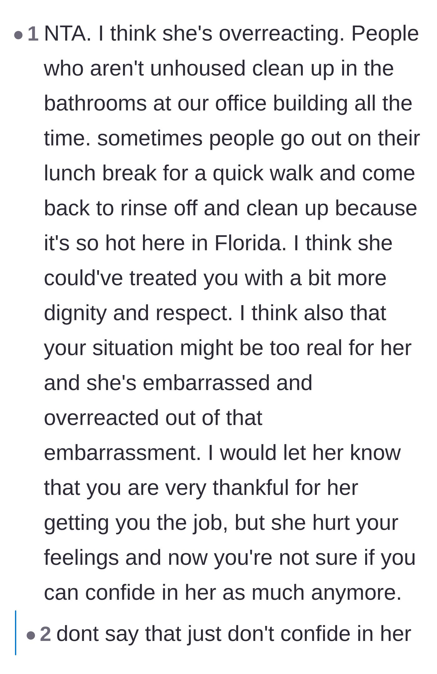 Comment thread 5 - A discussion about how housed office workers frequently wash up in work sinks without facing any stigma.