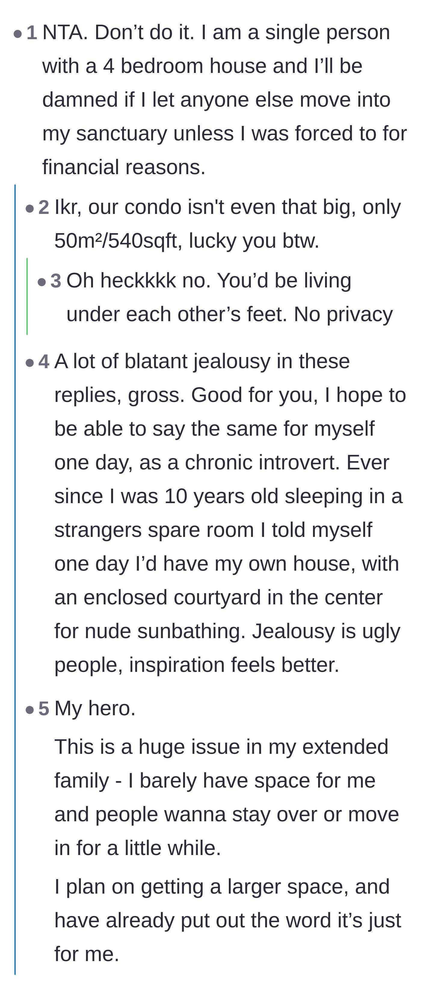 Comment thread 2 - A homeowner validating the need for space, highlighting how crazy it is to add a roommate to a 540-square-foot condo.