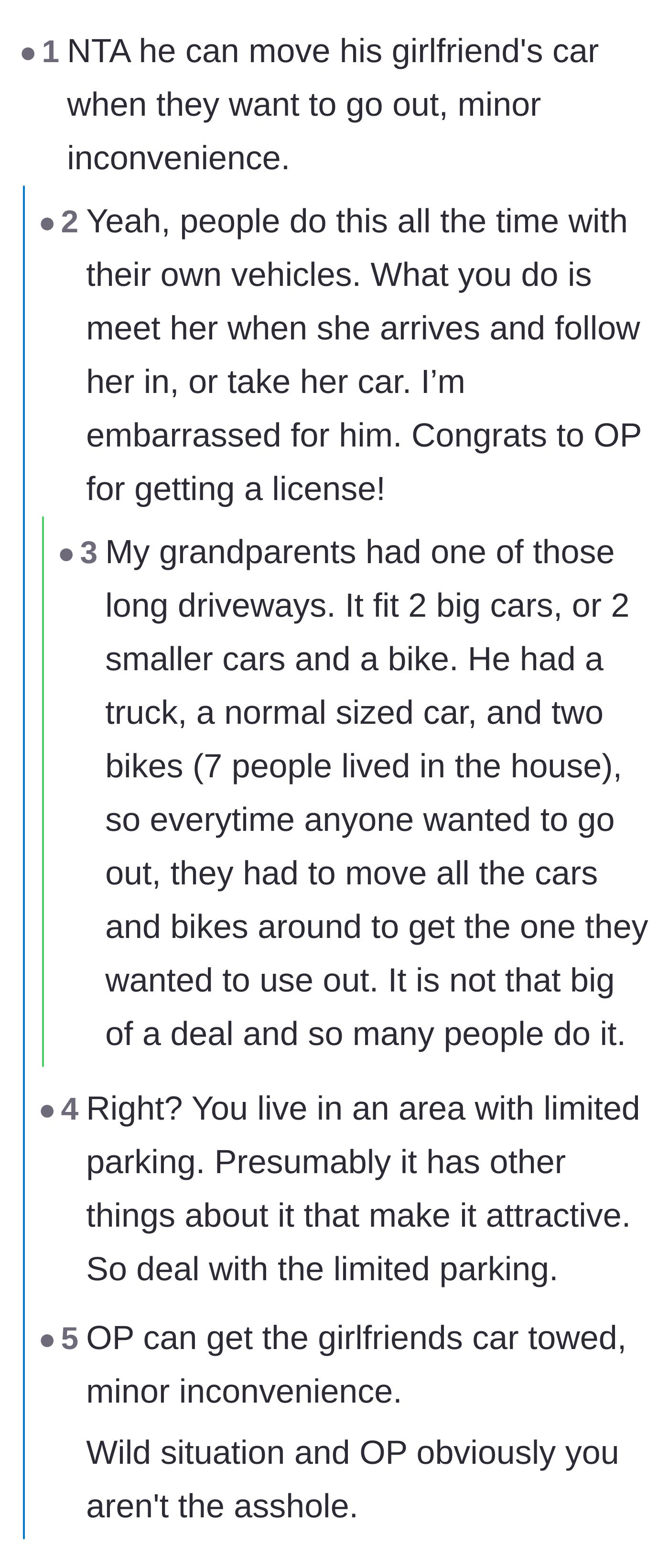 Comment thread 2 - Commenters sharing their own daily, early-morning vehicle logistics to highlight the neighbor's laziness.