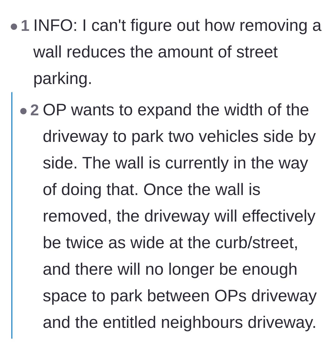 Comment thread 4 - The original poster clarifying the village's street layout and confirming the crucial detail about the preexisting dropped curb.