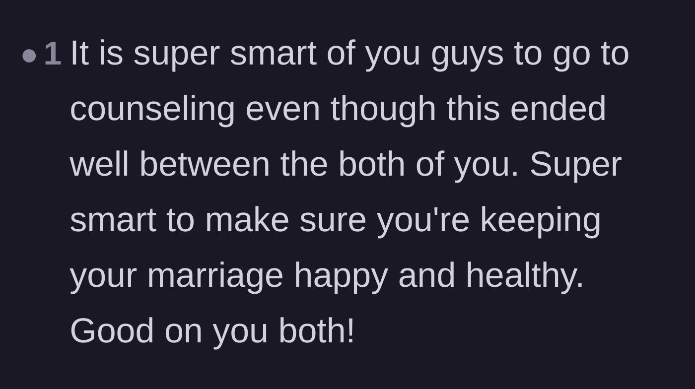Comment thread 1 - Readers praising the couple for proactively choosing to go to marriage counseling.
