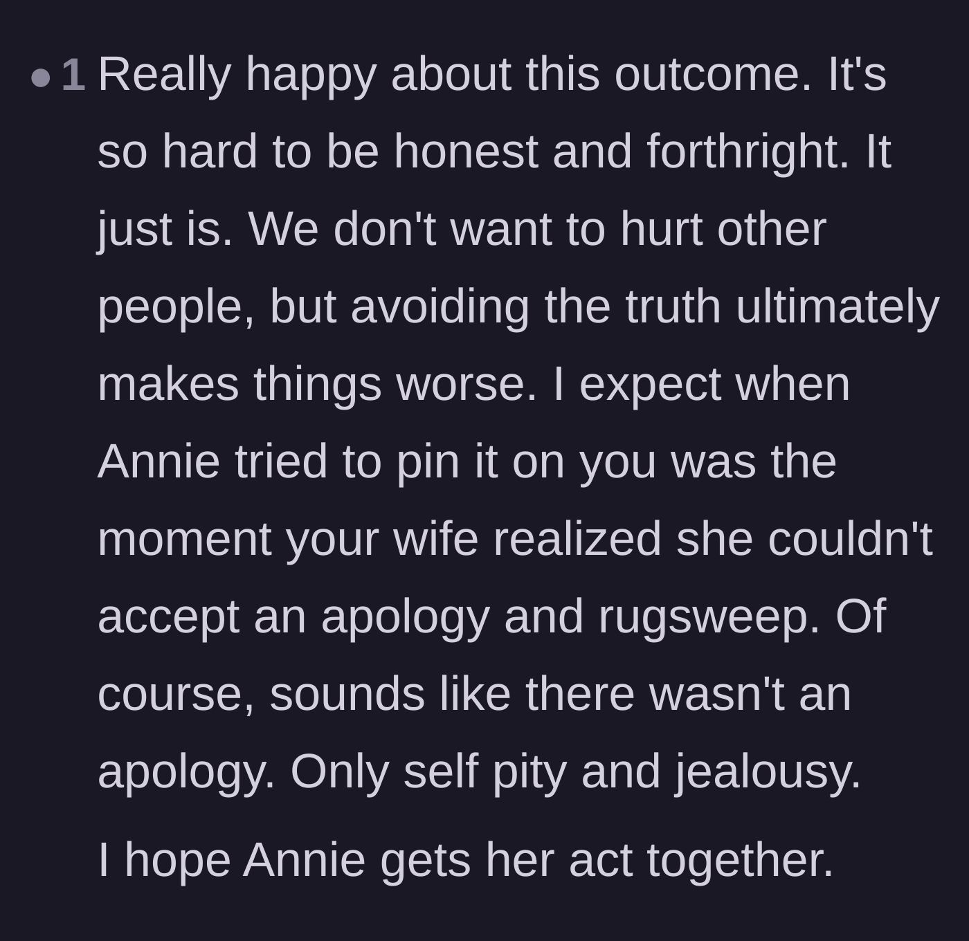 Comment thread 4 - A reaction pointing out the difficulty of honesty and the sister's complete lack of a real apology.