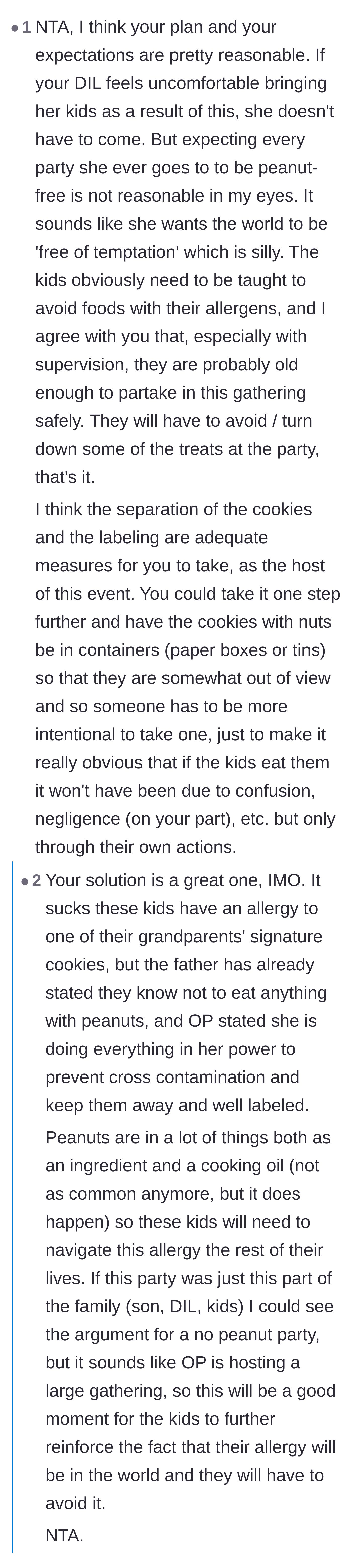 Comment thread 3 - Suggestions that the daughter-in-law should just stay home if she expects a totally peanut-free party.