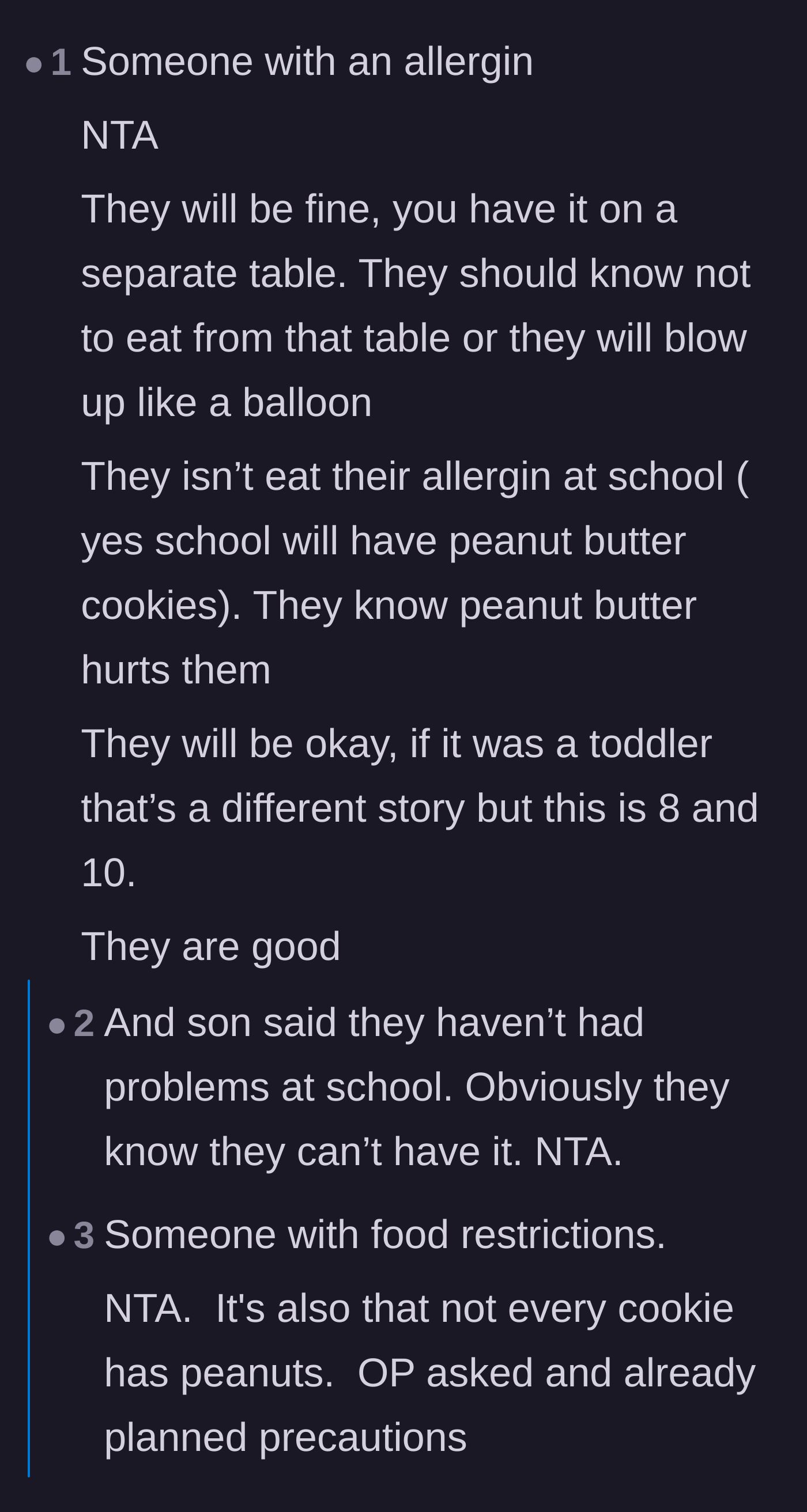 Comment thread 4 - People with actual food allergies confirming that an eight-year-old is plenty old enough to avoid a forbidden cookie table.