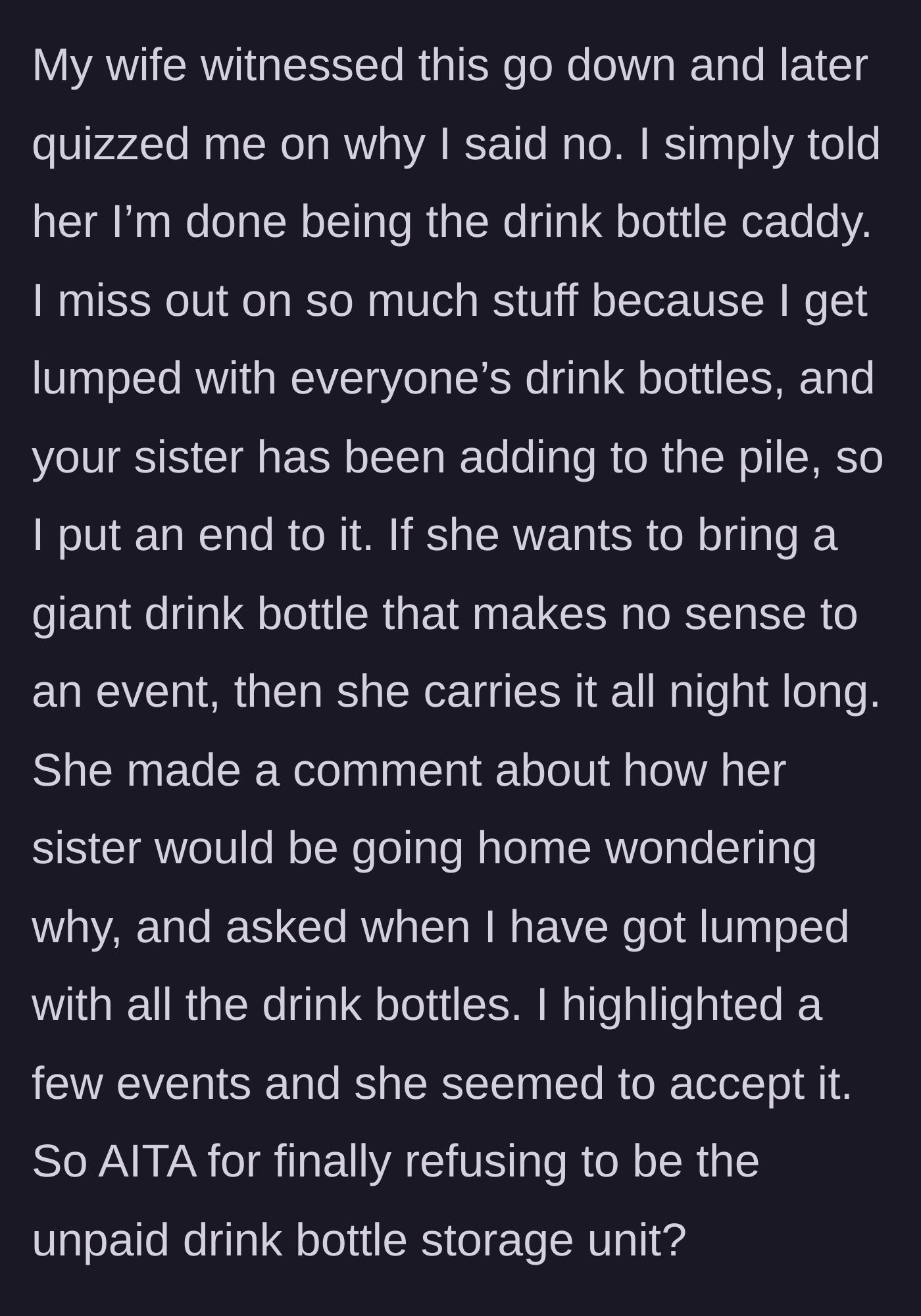 Story part 4 - A husband and wife having a serious whispering conversation in the audience of a dance concert about water bottle boundaries.