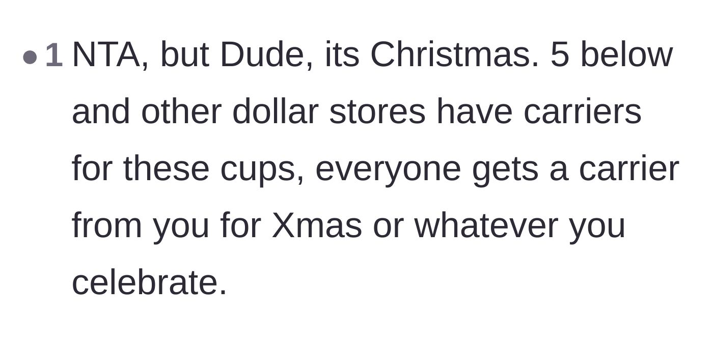 Comment thread 5 - A practical tip to buy cheap cup carriers from discount stores for the whole family.