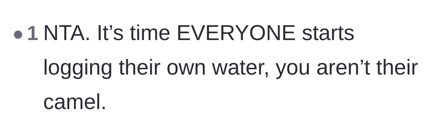 Comment thread 6 - A reader declaring that the dad is not the family camel and everyone needs to carry their own water.