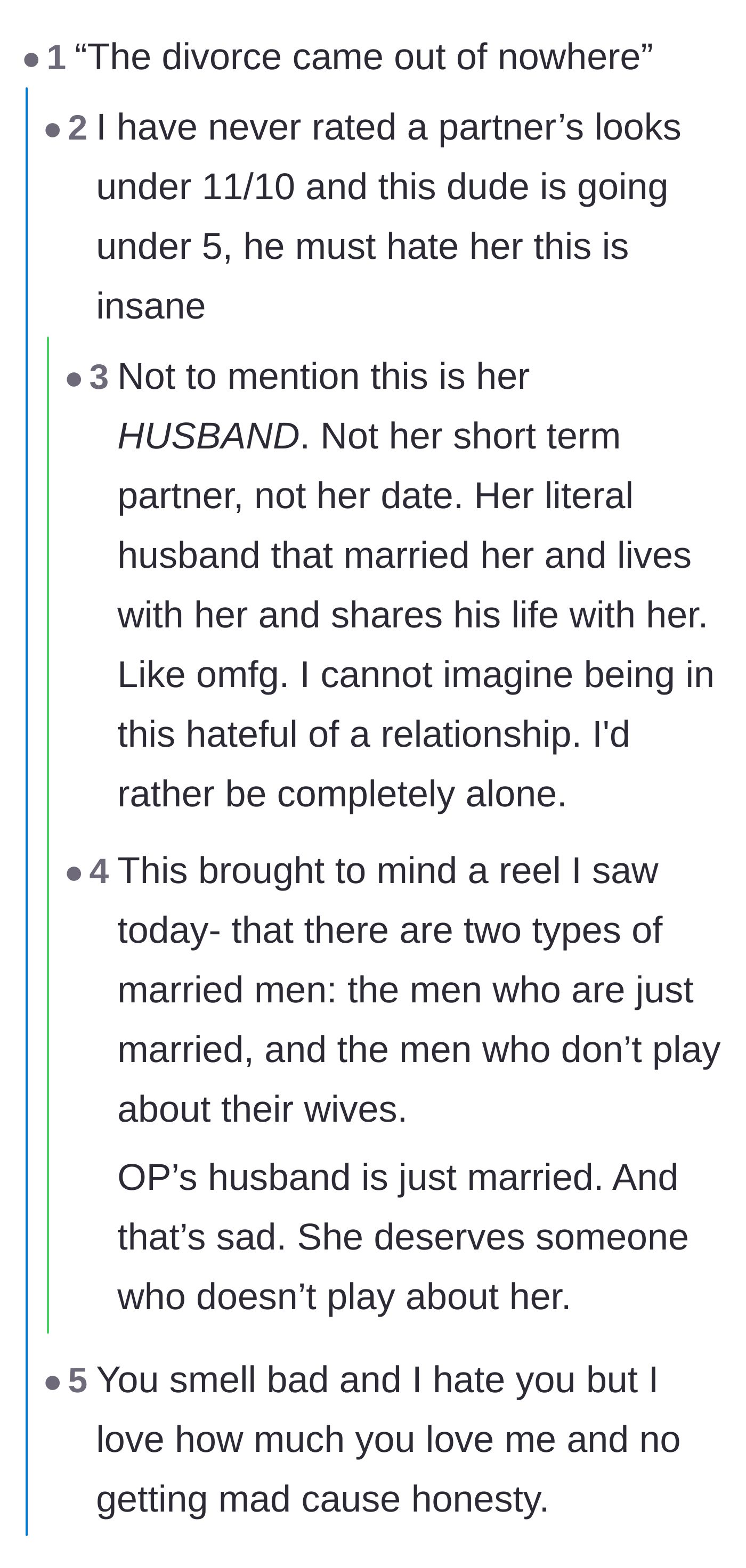 Comment thread 1 - Readers sharing heartwarming stories of truly supportive partners to contrast with the husband's cruelty.