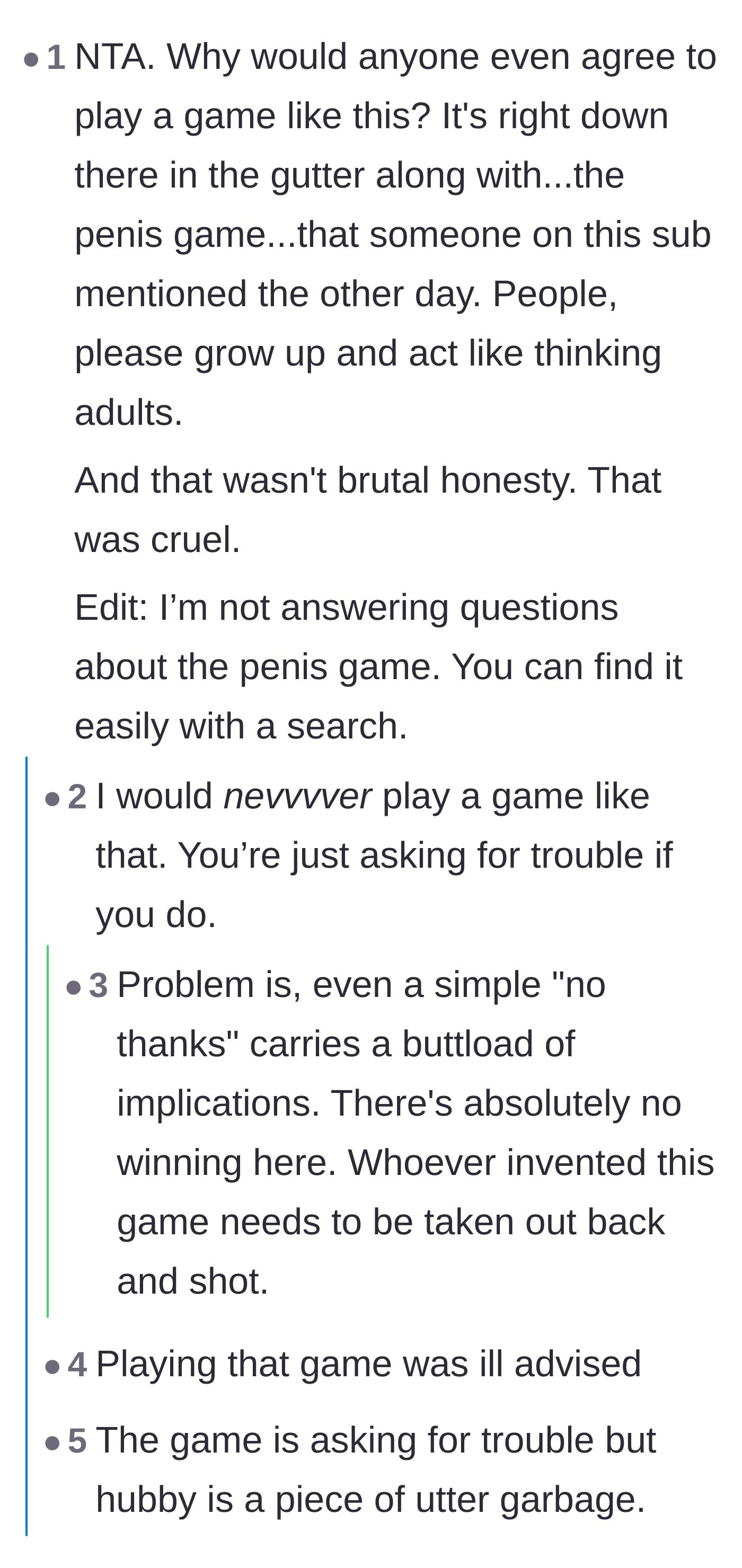 Comment thread 3 - Pointing out the toxicity of truth games while placing the ultimate blame entirely on the husband's character.