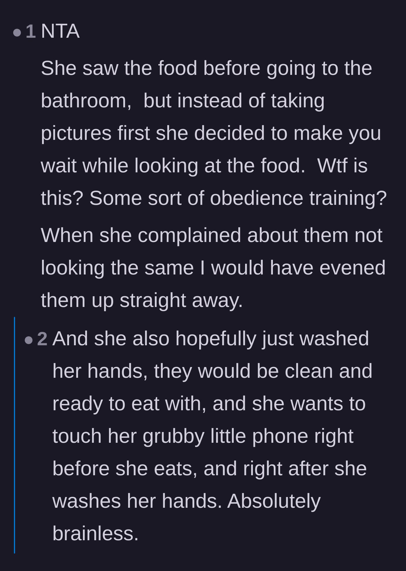 Comment thread 2 - Pointing out the lack of hygiene and basic consideration in demanding to touch a phone right after washing hands.