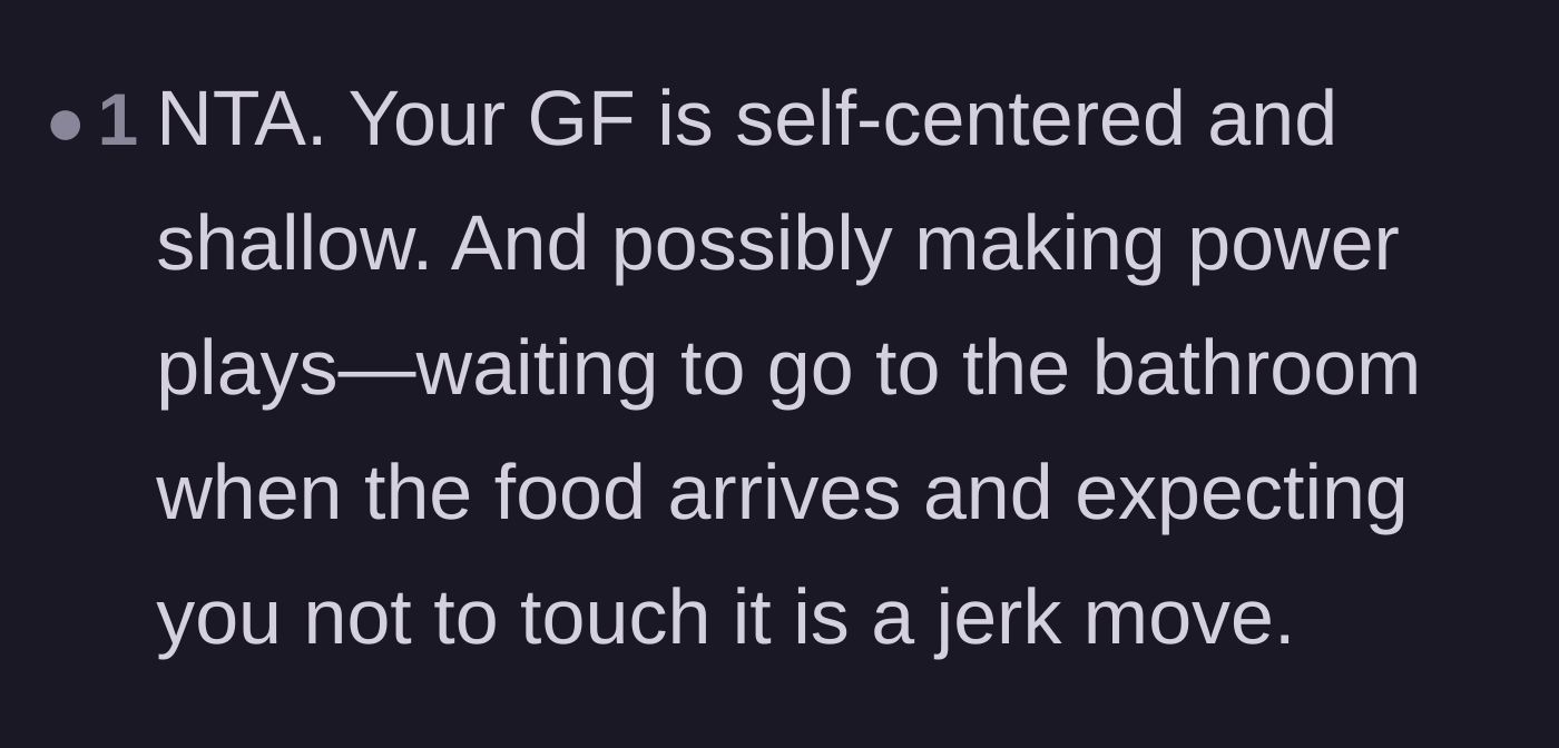 Comment thread 3 - Calling out the girlfriend's behavior as a shallow and self-centered power play.