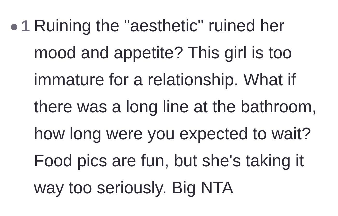 Comment thread 4 - Questioning the girlfriend's maturity and her inability to handle minor, everyday imperfections.