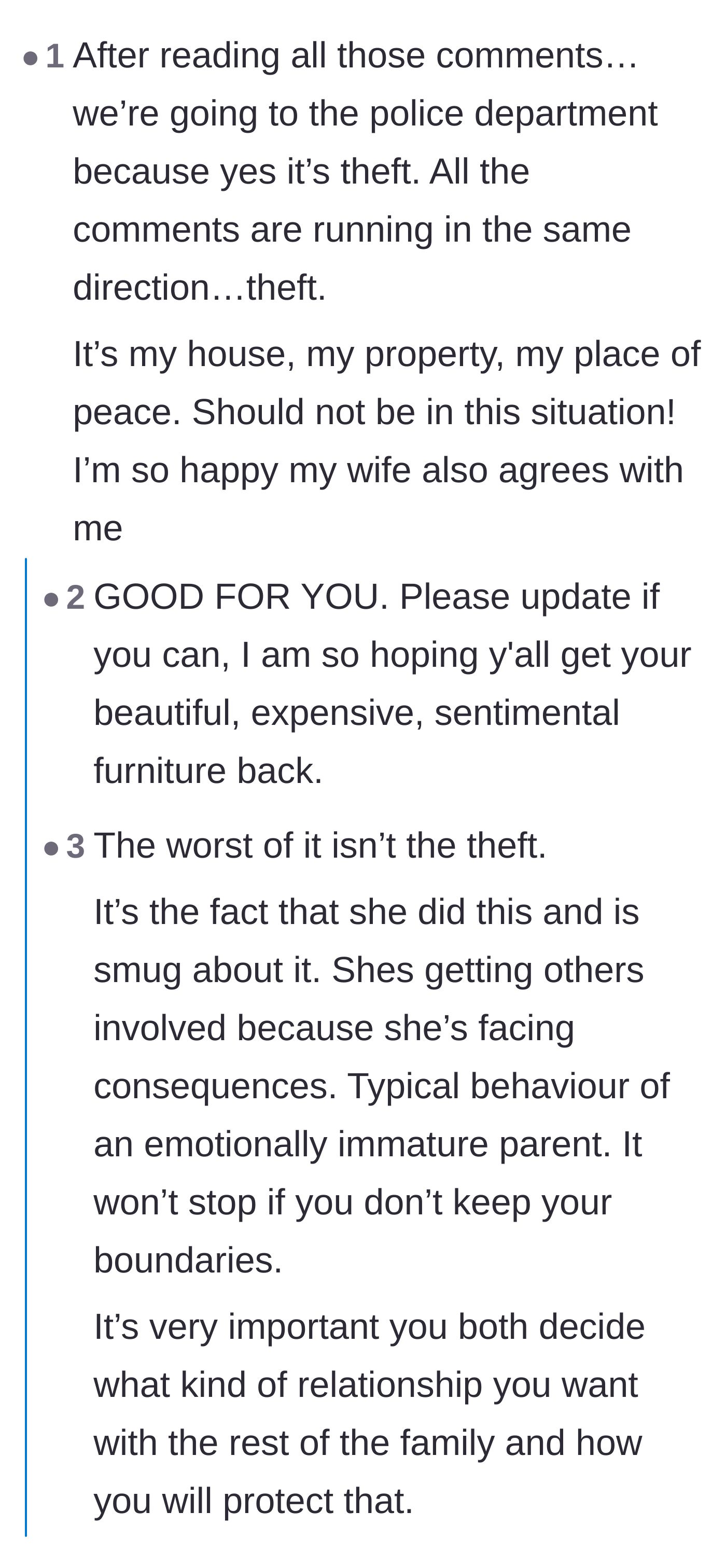 Comment thread 5 - The original poster confirms they are heading to the police department with his wife's full support.