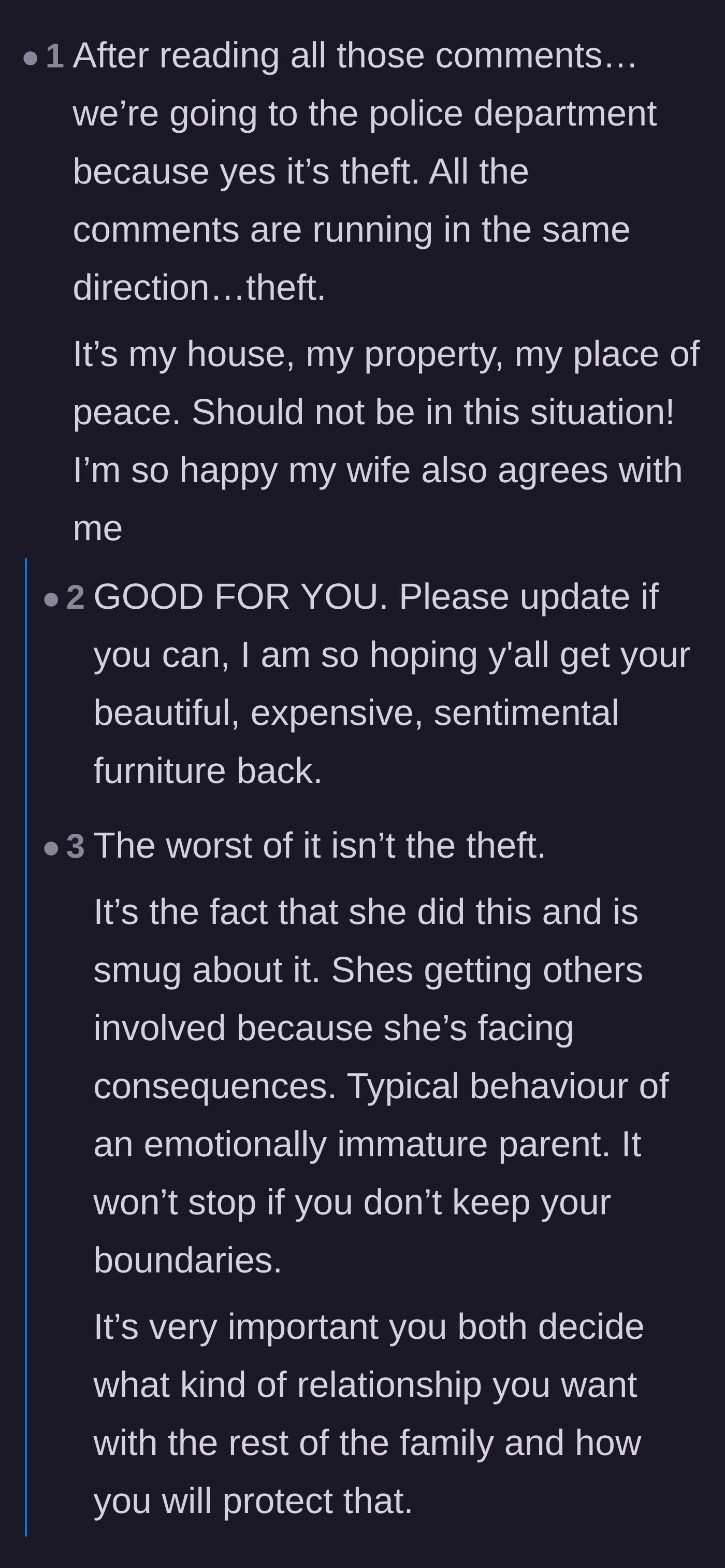 Comment thread 5 - The original poster confirms they are heading to the police department with his wife's full support.