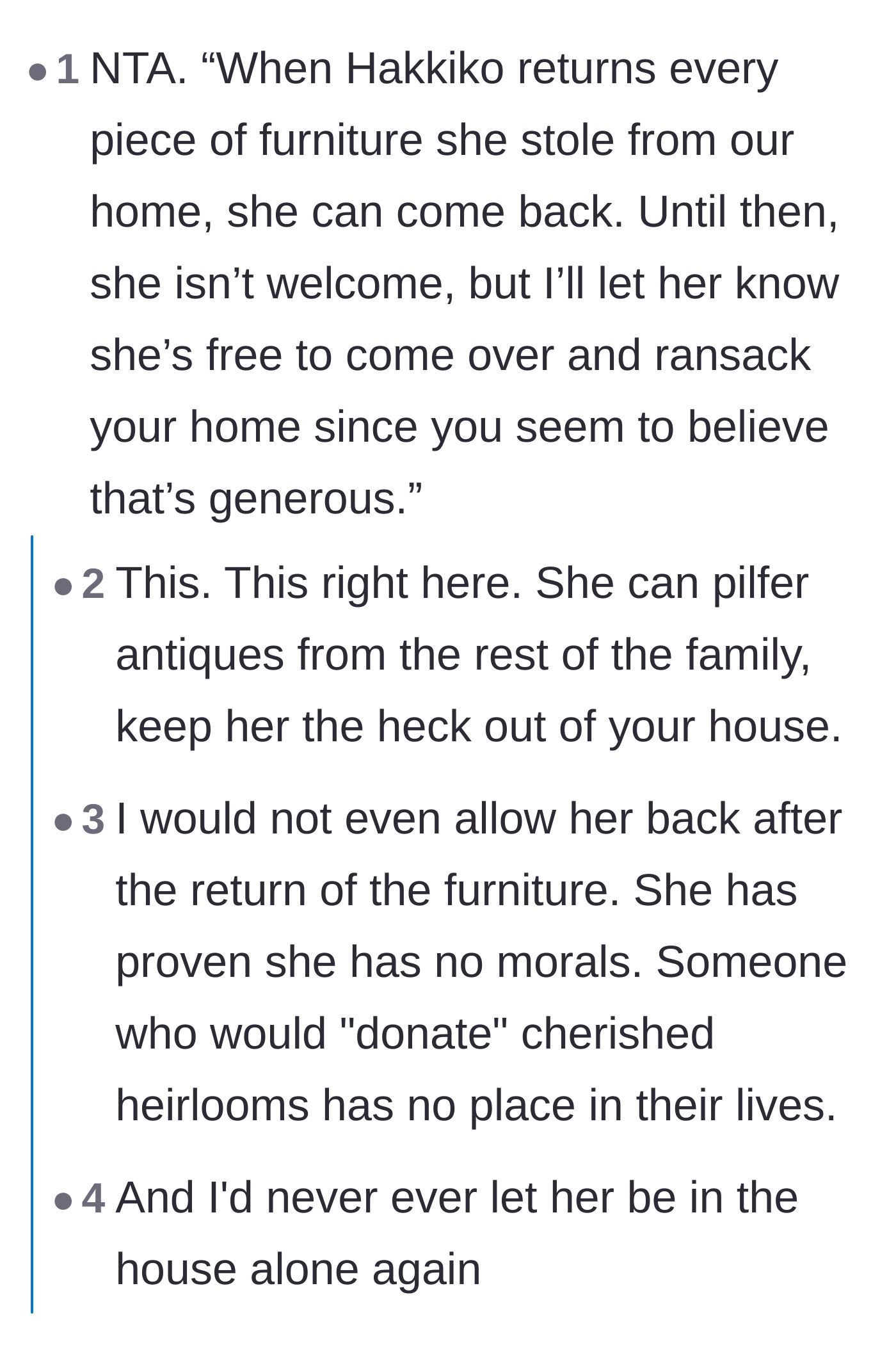 Comment thread 6 - A suggested script for responding to the enabling family members, inviting the mother-in-law to redecorate their homes instead.