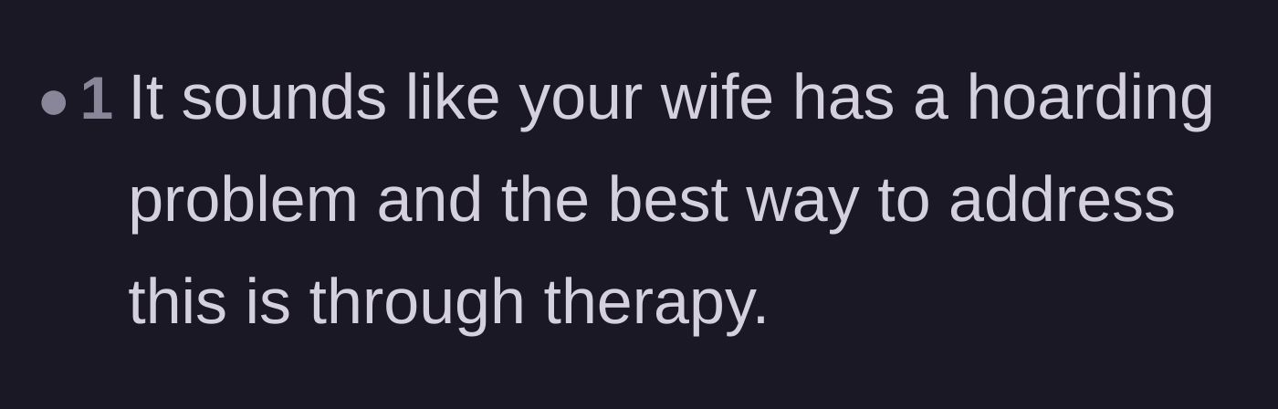Comment thread 4 - A blunt, straightforward suggestion that the wife's problem requires professional therapy.