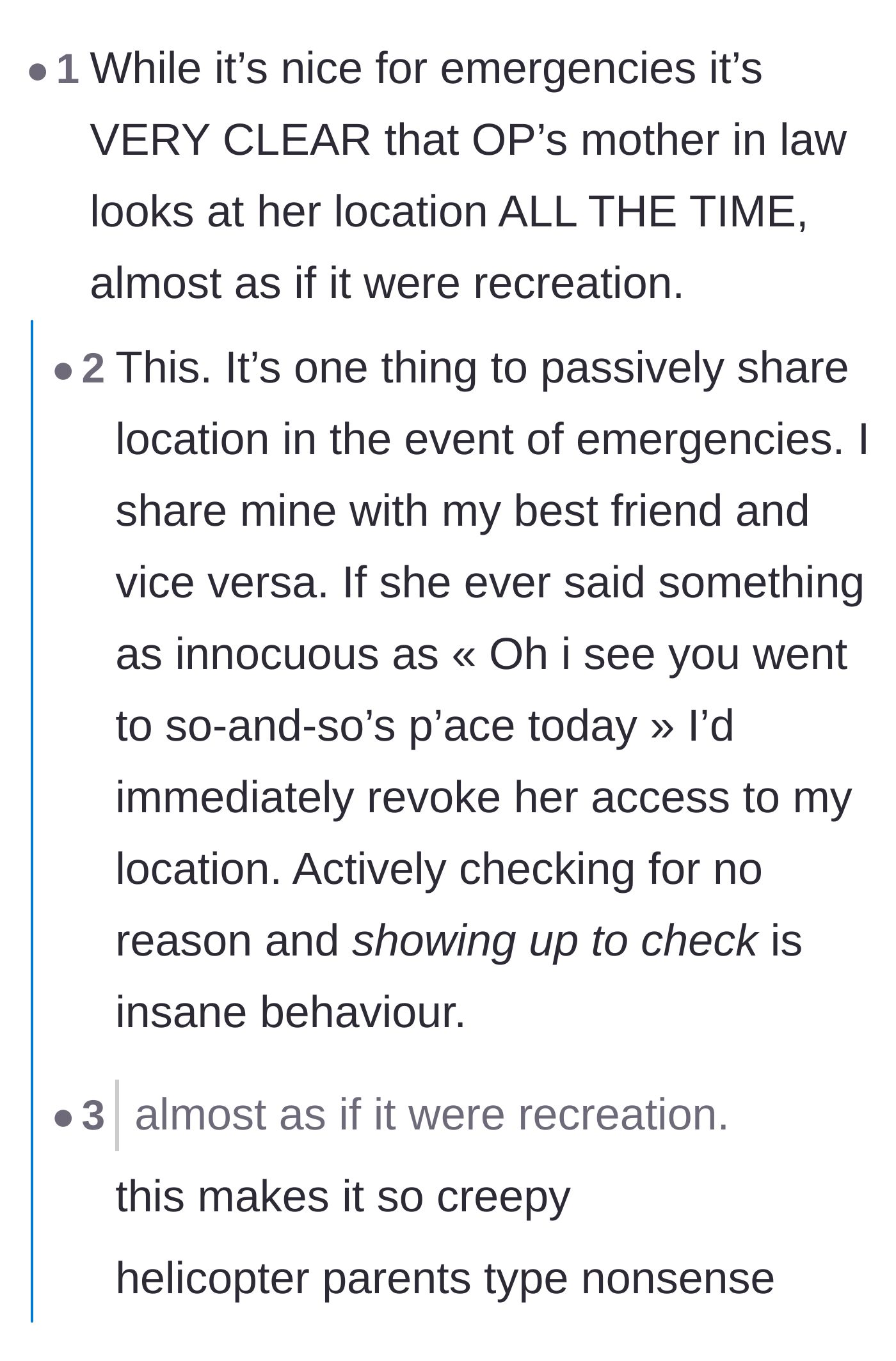 Comment thread 4 - Calling out the mother-in-law for clearly checking the location app recreationally.