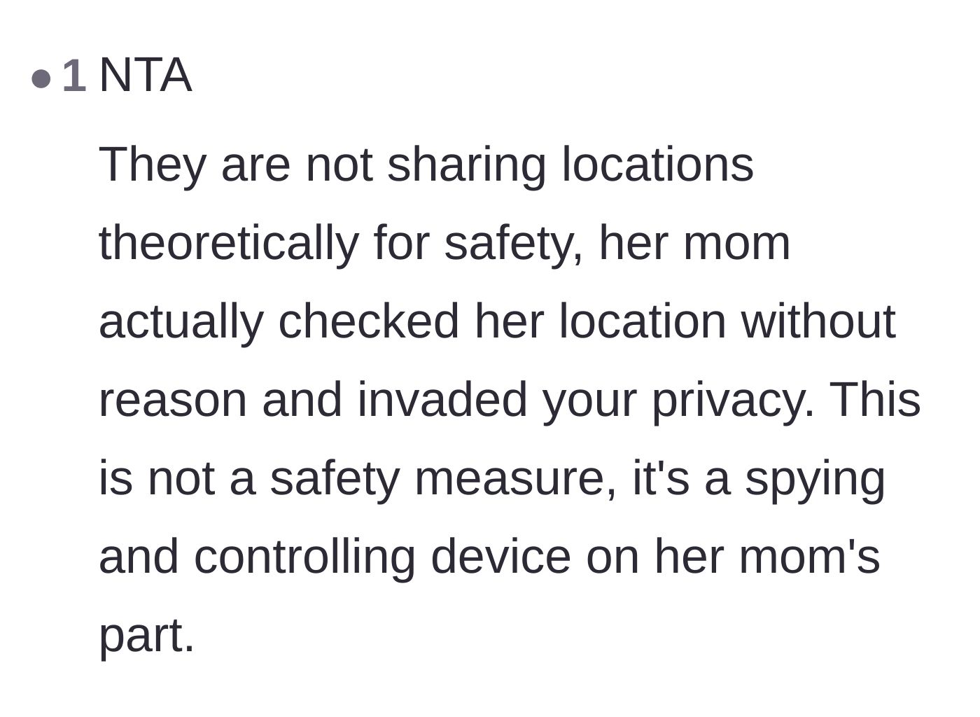 Comment thread 5 - A blunt assessment that the mother's behavior is active spying masquerading as a safety measure.