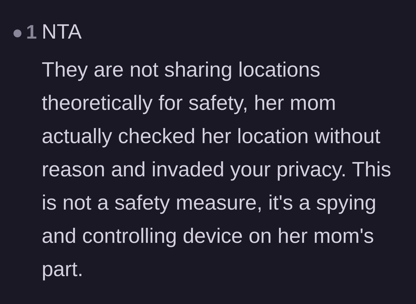 Comment thread 5 - A blunt assessment that the mother's behavior is active spying masquerading as a safety measure.
