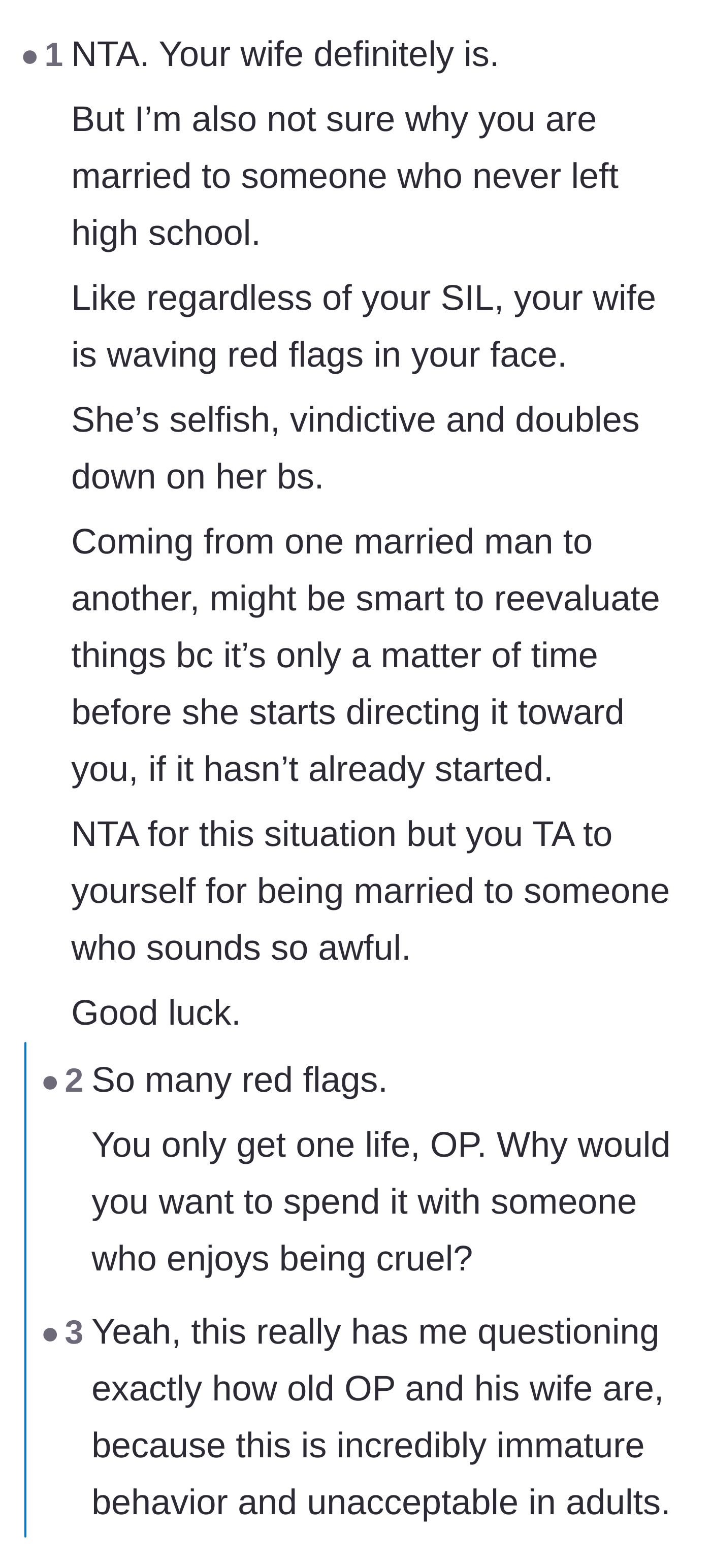 Comment thread 4 - Advice urging the husband to recognize the massive red flags and consult a divorce attorney to 'make it right.'