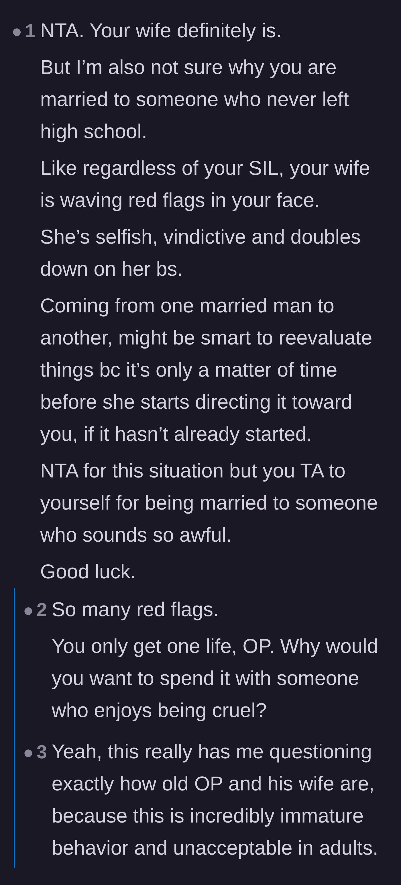 Comment thread 4 - Advice urging the husband to recognize the massive red flags and consult a divorce attorney to 'make it right.'