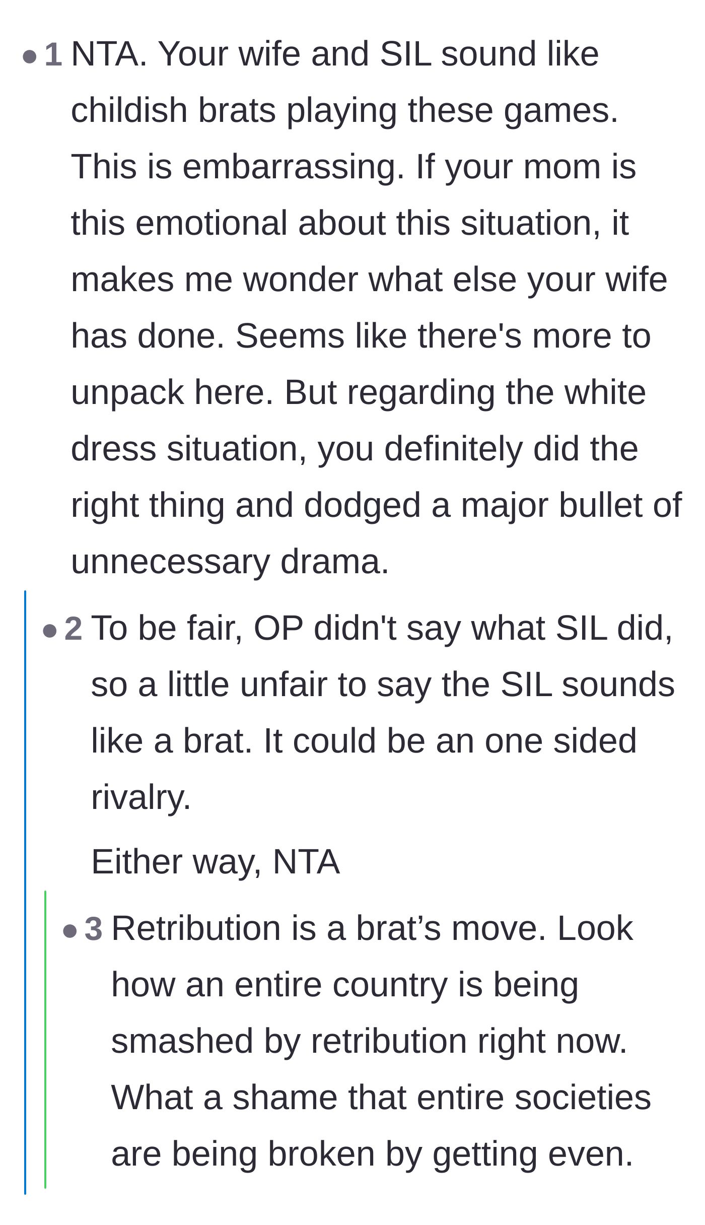 Comment thread 5 - Debate over whether the sister-in-law is also to blame, ultimately concluding the wife's actions are indefensible regardless of the feud.