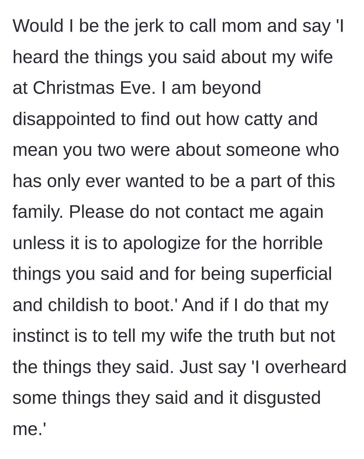 Story part 6 - The husband prepares a firm message setting boundaries with his family to protect his wife and marriage.