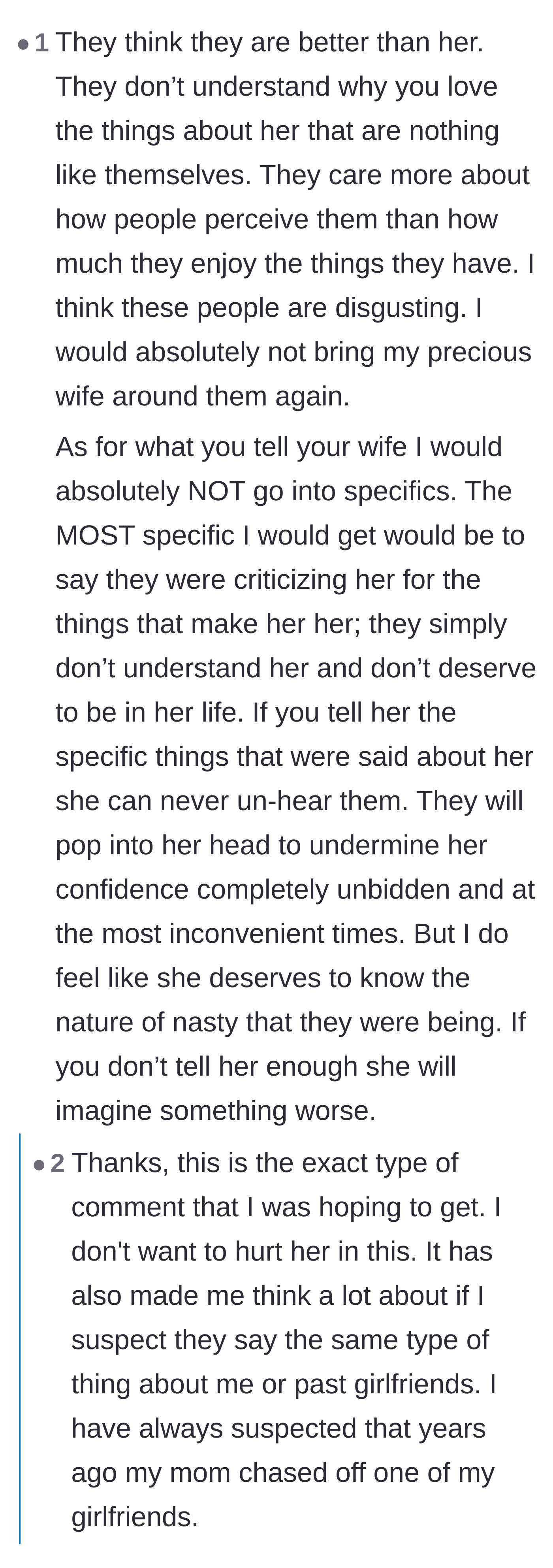 Comment thread 2 - A deep dive into the mother and sister's insecurities and why they are threatened by the wife's authentic joy