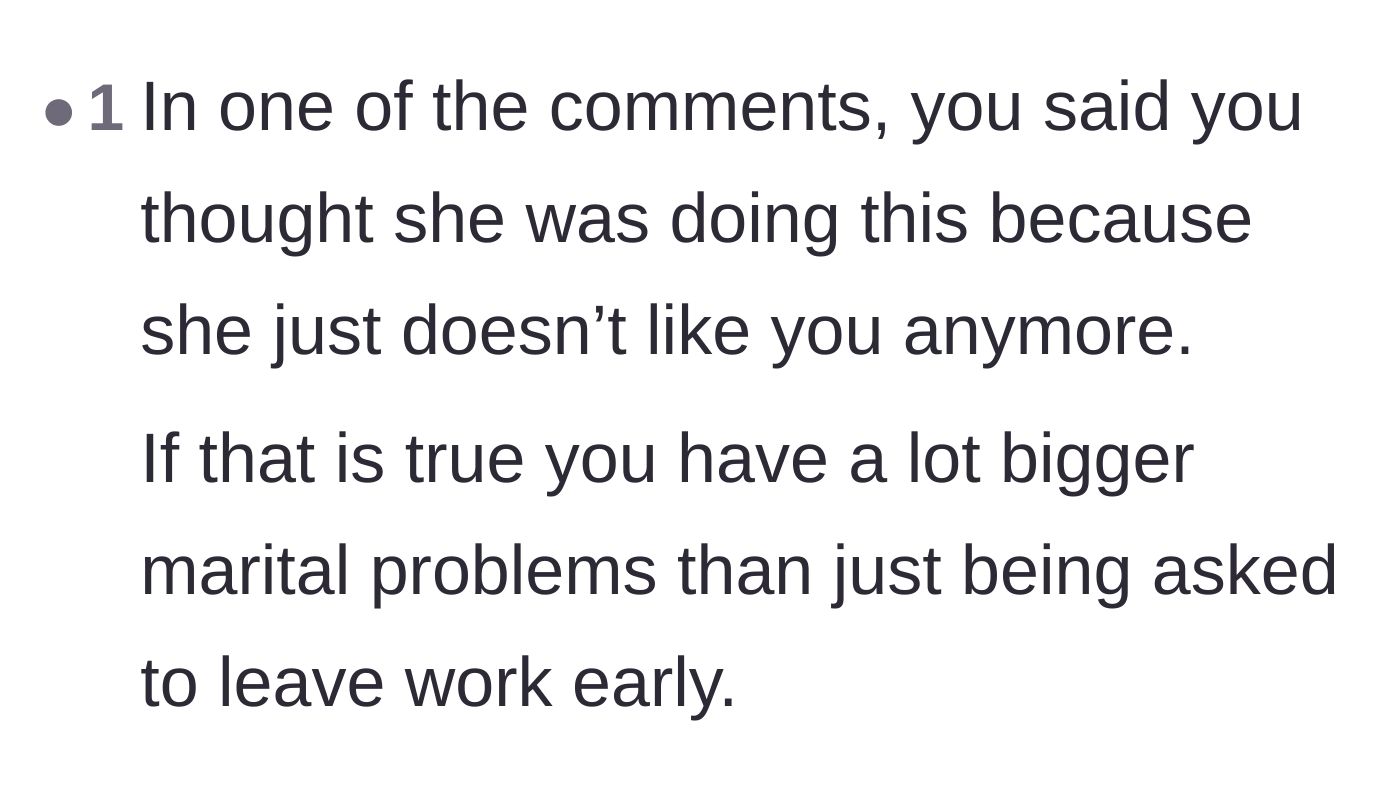 Comment thread 2 - Highlighting a deeper relationship issue based on the husband's admission that his wife dislikes him.