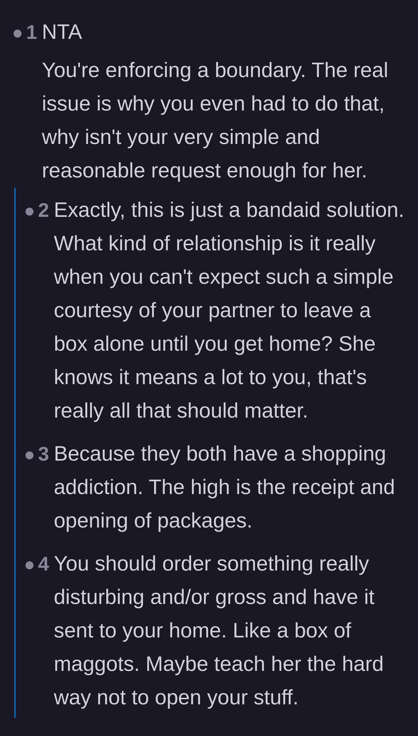 Comment thread 1 - A deep dive into boundary crossing and a wild comparison to a spouse tying an EMT's shoes.