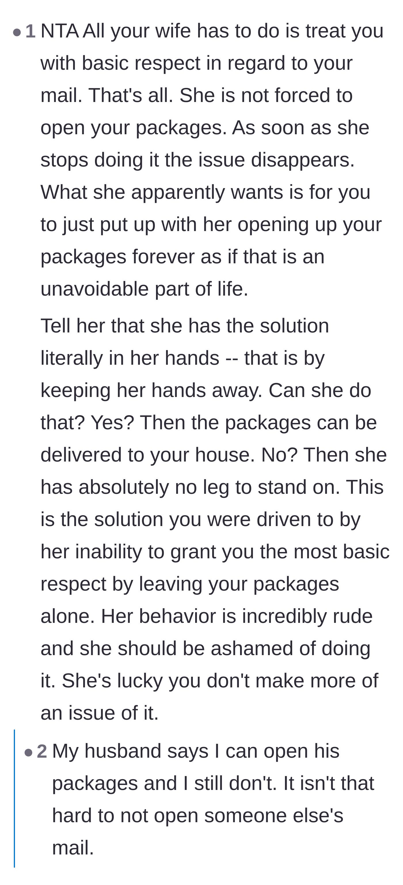 Comment thread 2 - Commenters discussing how leaving someone else's mail alone is the bare minimum of basic respect.