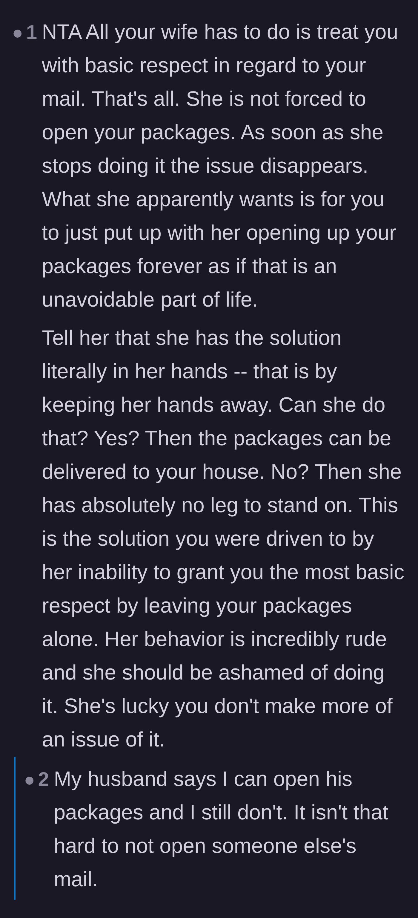 Comment thread 2 - Commenters discussing how leaving someone else's mail alone is the bare minimum of basic respect.