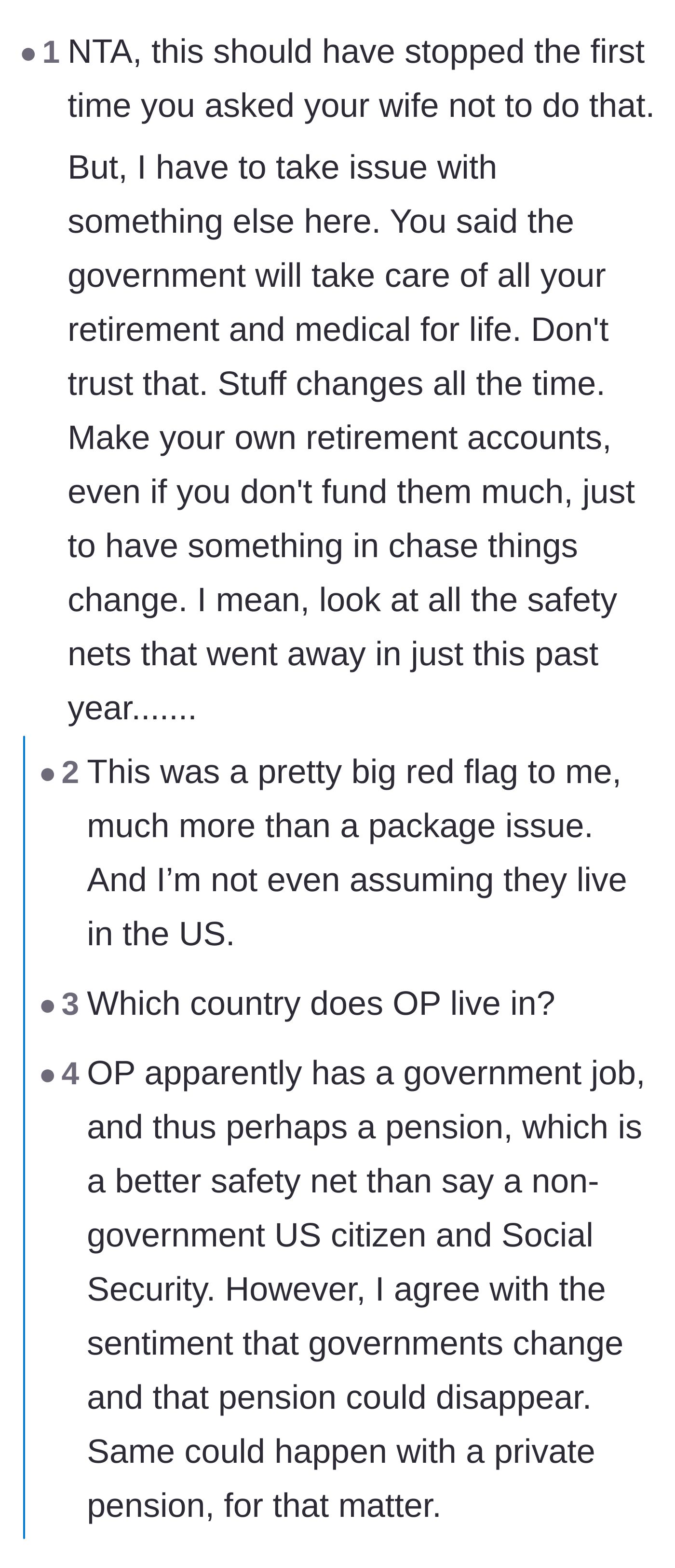 Comment thread 3 - Readers expressing shock over the couple's massive spending habits and absolute reliance on a government pension.