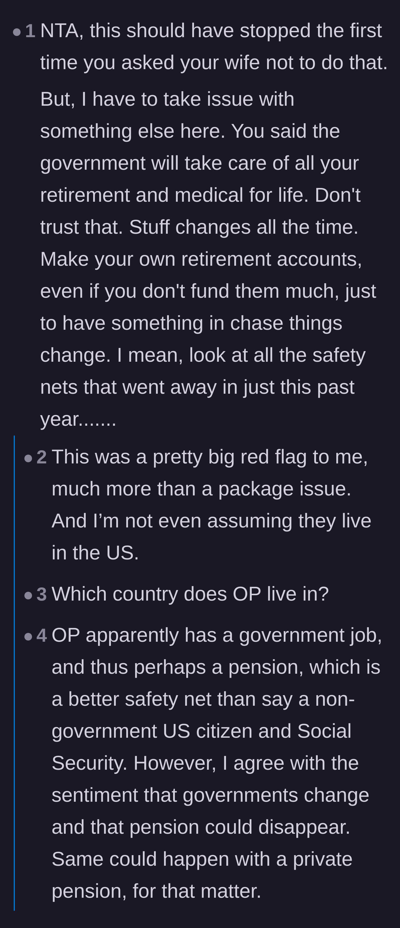 Comment thread 3 - Readers expressing shock over the couple's massive spending habits and absolute reliance on a government pension.