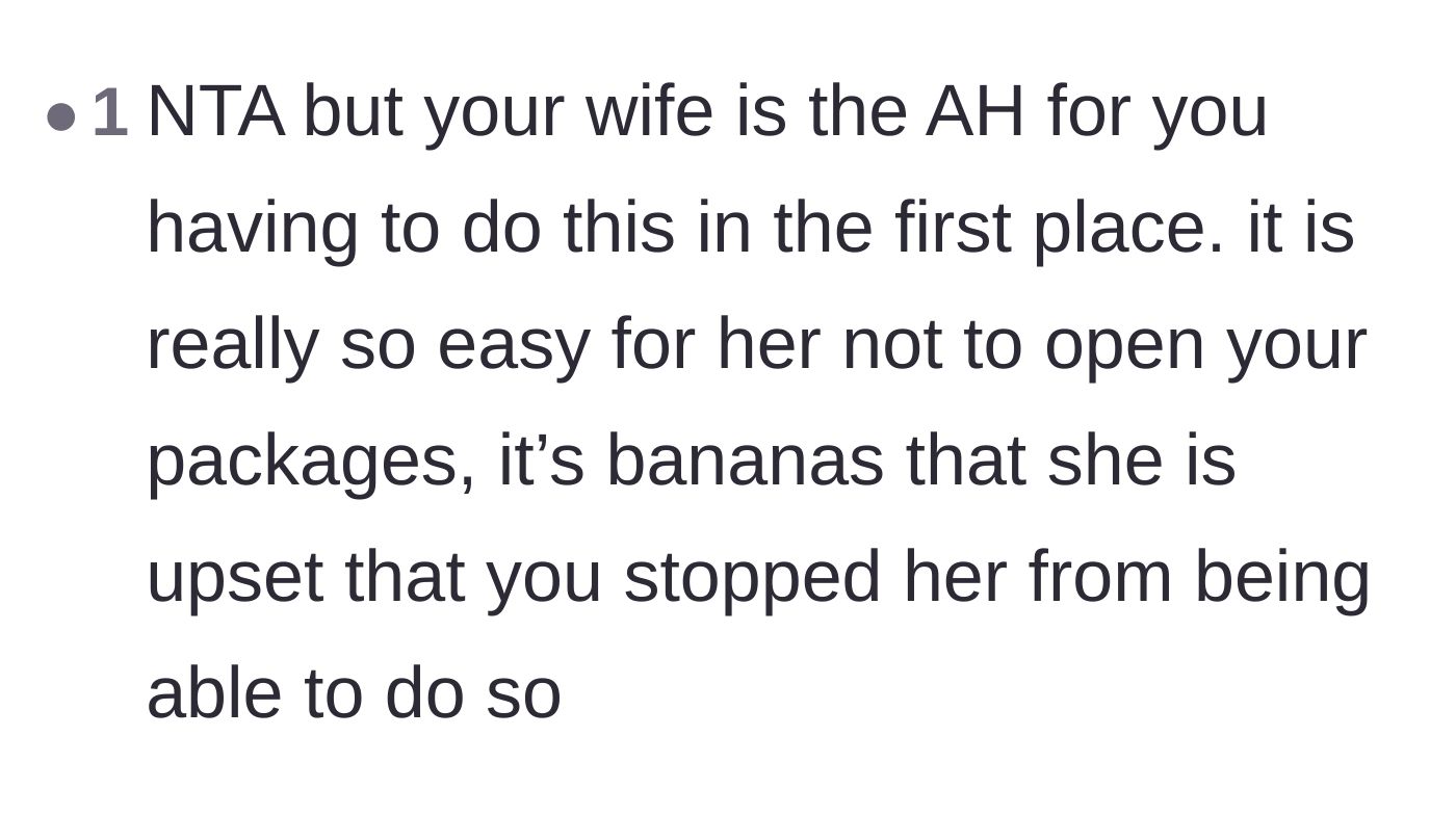 Comment thread 5 - A user pointing out the sheer absurdity of the wife being angry that she can no longer cross her husband's boundaries.