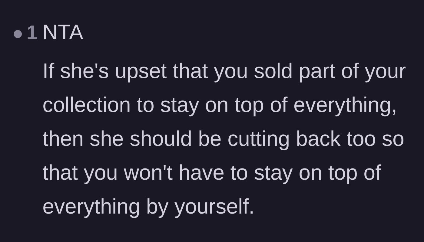 Comment thread 6 - Pointing out the hypocrisy of the wife being upset about the cards while refusing to budget.