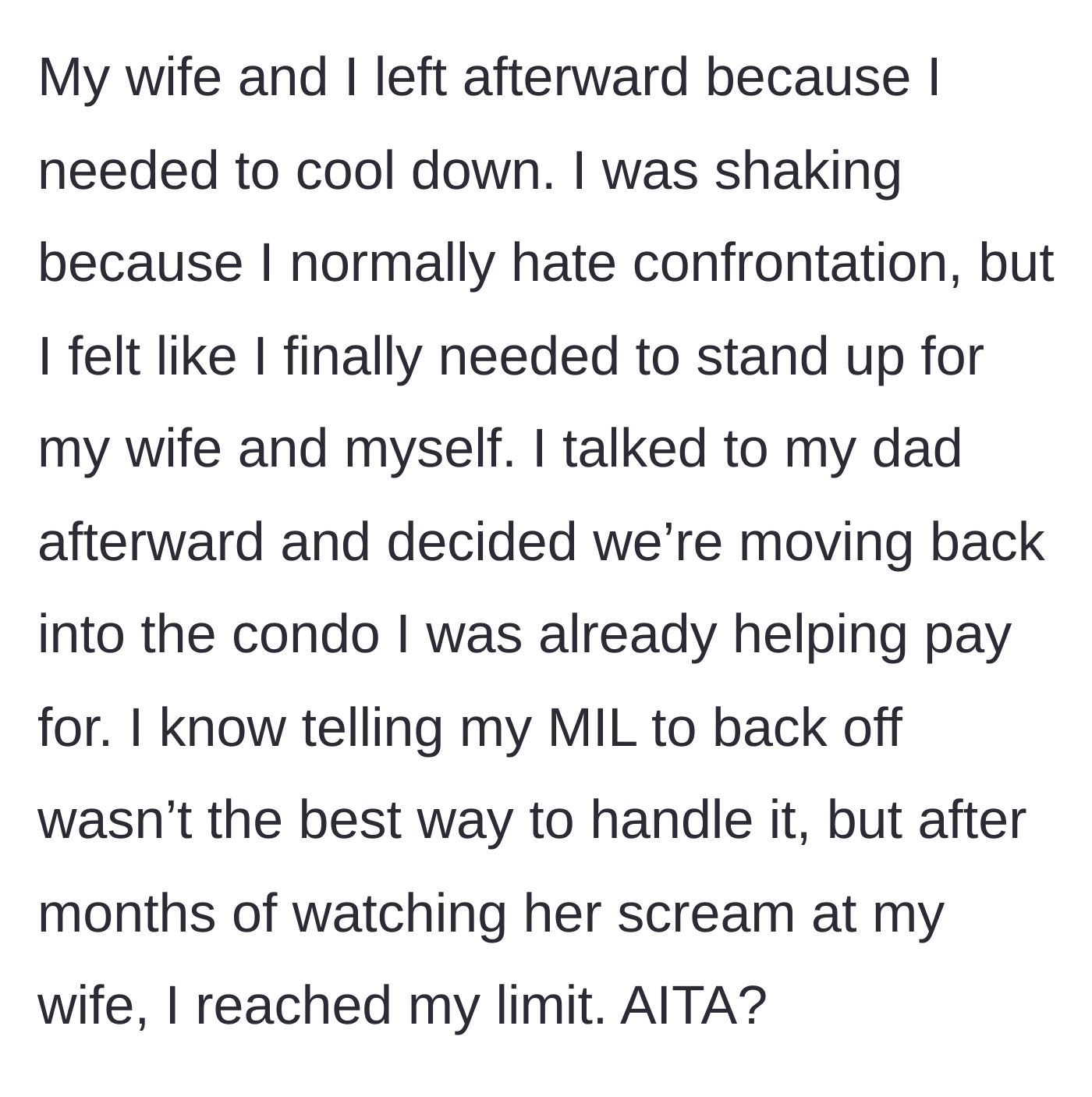Story part 6 - The couple escapes the house, and the shaking husband arranges for them to permanently move out.
