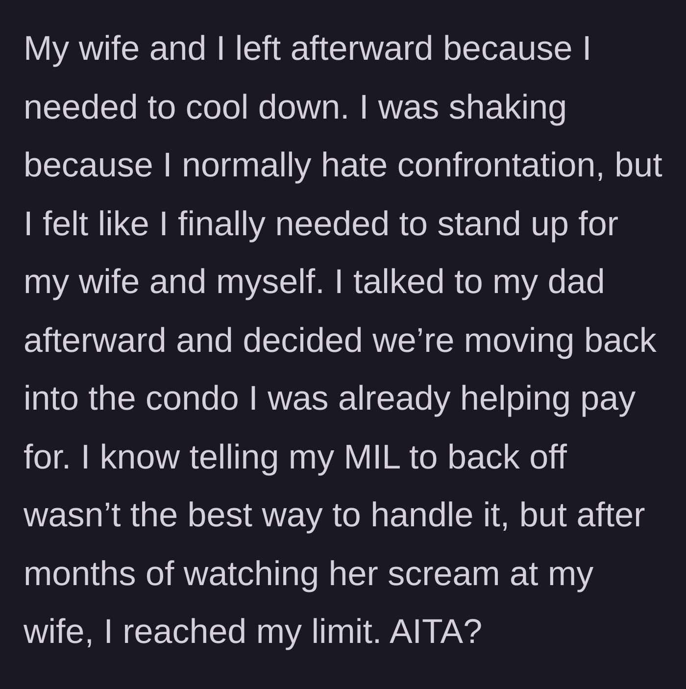 Story part 6 - The couple escapes the house, and the shaking husband arranges for them to permanently move out.