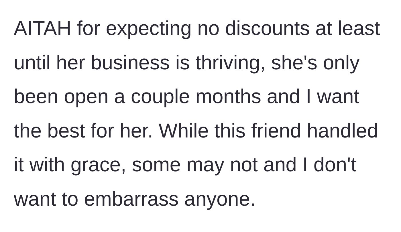 Story part 4 - The author questioning if she was too harsh in defending the new business.