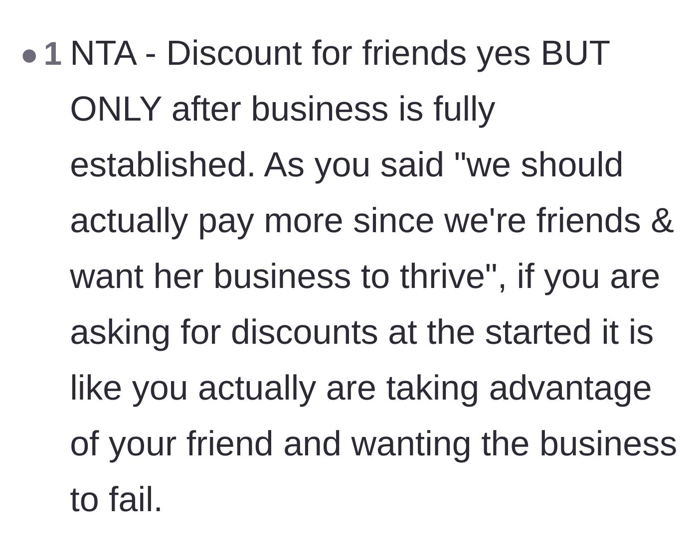 Comment thread 5 - Arguing that asking for early discounts is actively taking advantage of a friend.