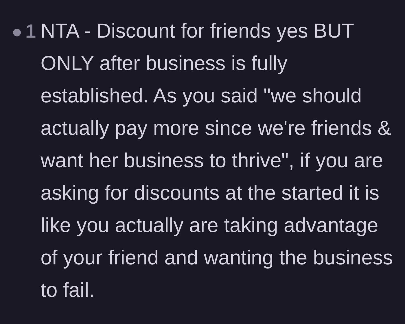 Comment thread 5 - Arguing that asking for early discounts is actively taking advantage of a friend.